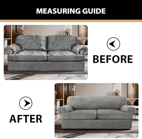 Sofa Covers 3 Piece T Cushion Sofa Slipcovers, Stretch Couch Cover with 2 Individual T Cushion Covers, Machine Washable Furniture Protector for Living Room(Light Gray, 2 Cushions)