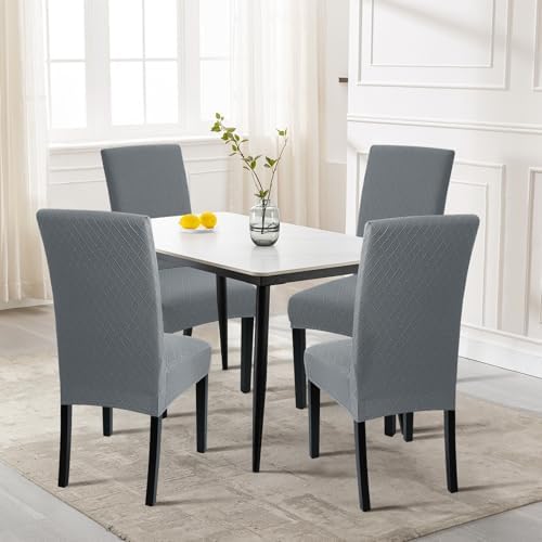 SearchI Dining Room Chair Covers Set of 8, Stretch Jacquard Parsons Chair Slipcovers Removable Washable Kitchen Chair Protector Cover for Dining Room, Hotel, Ceremony (Gray Rhombus)