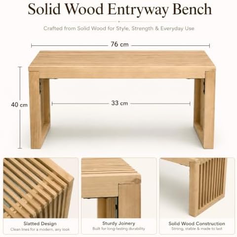 SwallowLiving Solid Wood Entryway Bench 30" Farmhouse Dining Room Slatted