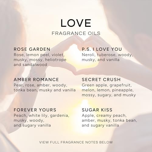 Eternal Essence Oils Love Set of 6 Premium Fragrance Oils - Rose, PS I Love You, Amber Romance, Secret Crush, Forever Yours and Sugar Kiss - for Diffusers, Candle & Soap Making, & Aromatherapy - 10ML