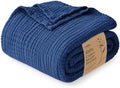 Love's cabin 100% Cotton Muslin Blanket Twin XL Size for Bed, Dark Blue