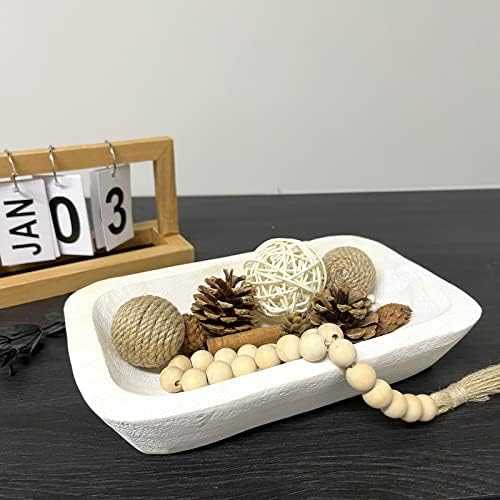 Wooden Dough Bowl Decor, Vintage Wooden Bowl Hand Carved Home Decor for Dining Table Center, Living Room, Kitchen Decor. (10inch white)