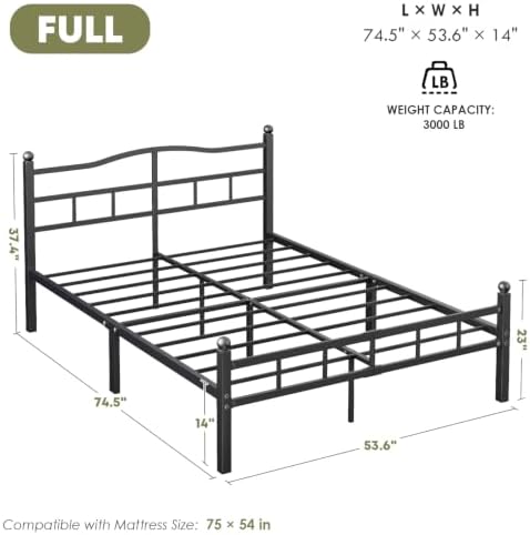 14 Inch Full Bed Frame with Headboard and Footboard