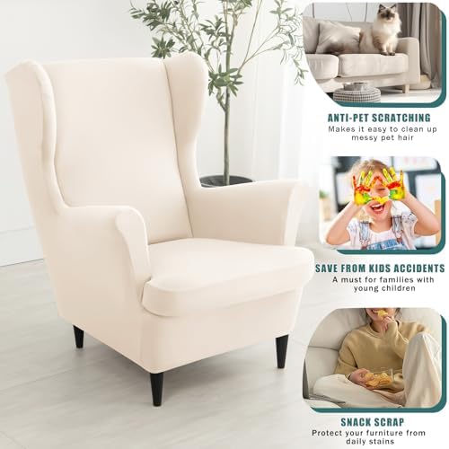 NILUOH Wingback Chair Slipcover 2-Piece Stretch Wingback Chair Sofa Slipcover Armchair Cover Printed Furniture Protector Couch Soft with Elastic Bottom for Living Room
