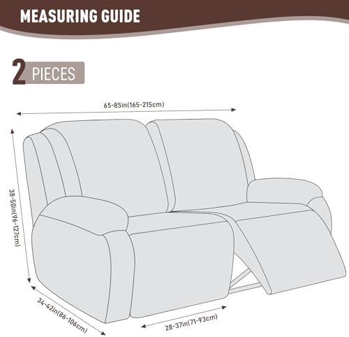 KinCam Oversized Loveseat Recliner Covers, Reclining Cover, Brown