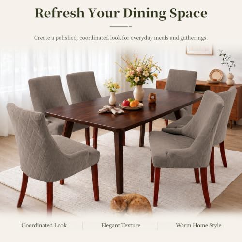 MIFXIN Wingback Side Chair Covers Dining Chair Slipcover Jacquard Stretch Sloping Armchair Protector Arm Chair Seat Cover for Dining Room Living Room Banquet Home Decor (Taupe, 4 Pcs)
