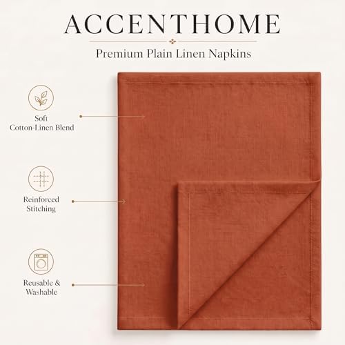 ACCENTHOME Rust Cotton Linen Napkin Set of 12 18x18 inch Dinner Napkins