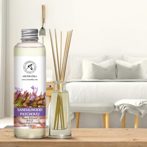 Reed Diffuser Refill Sandalwood & Patchouli 6.4 fl oz - Scented Refill with Essential Oils - Home & Office Fragrance - Aromatherapy - Spa, Boutique