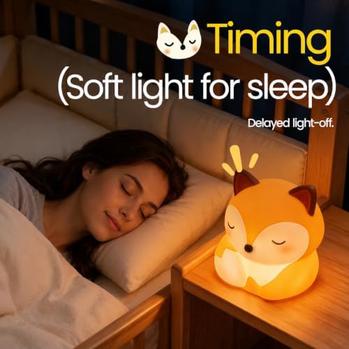 Fox Night Light Silicone Squishy Animal Lamp with 30 Min Auto Timer