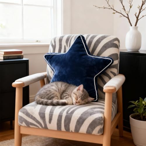 Star Pillow - 22" Large Star Shaped Throw Pillow, Decorative Floor Cushion, Accent Pillow for Sofa, Couch & Bedroom, Navy