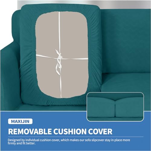 MAXIJIN 4 Piece Couch Covers for 3 Cushion Couch Sofa Covers, Stretch Couch Slipcovers for Sofas with 3 Cushions, Thick 3 Seat Furniture Protector for Dogs Pet (71"-91", Teal)