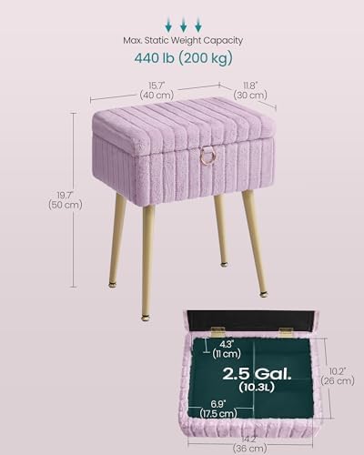SONGMICS Vanity Stool Chair with Storage, Metal Legs, Max. Load 440 lb