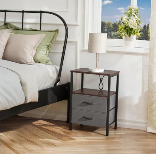 Huuger Nightstands Set of 2, End Tables with Charging Station, Side Table