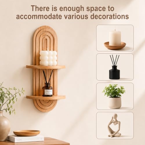 2 Pcs Wooden Rainbow Arch Wall Shelf with Double Tier Design