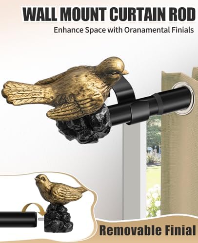 Bird-Shaped Decorative Curtain Rod Finials, 1 or 7/8 Inch, Easy Install, Set of 2 – Gold