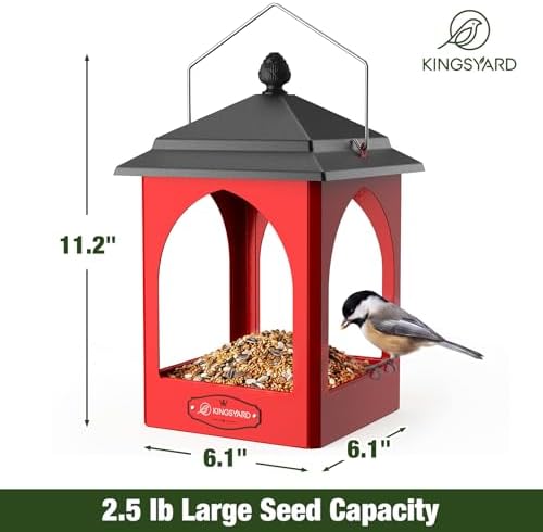 Kingsyard Hanging Platform Bird Feeder for Outdoors, Rain-Resistant Roof