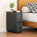 7.8" W Faux Leather Narrow Nightstand, Modern Fully-Assembled Bedside Table with 2 Drawers, Wood Night Stand Small Accent End Table & Side Table for Bedroom, Black