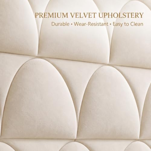 Velvet Upholstered Wingback Headboard, King, Cream