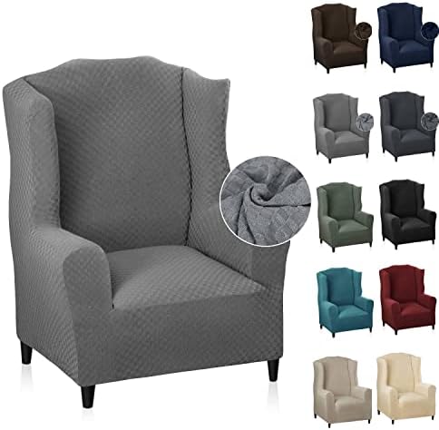MAXIJIN Wingback Chair Covers 1-Piece Stretch Wing Chair Covers Soft Thick Wingback Armchair Slipcover Non-Slip High Back Chair Furniture Protector Washable (Wing Chair, Light Gray)