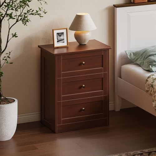 wanan Nightstand Set of 2 with Hidden Drawer, Walnut