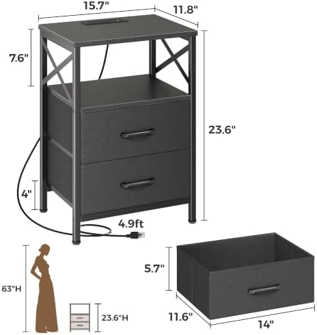 Huuger Night Stand with Charger Station, USB-C Port, End Table