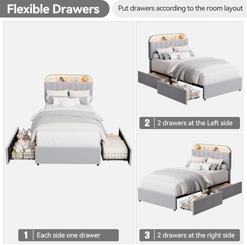 GarveeHome TwinXL Bed Frame, Platform Bed with Storage Headboard & Drawers