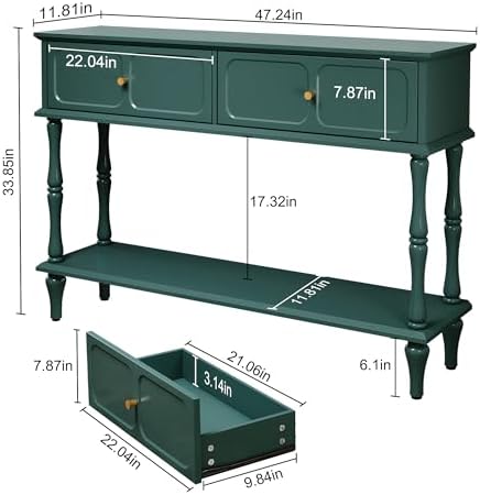 ARTPOWER 47" Mid-Century Console Table, 2 Drawers and Open Shelf, Green