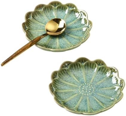 Set of 2 Ceramic Coffee Spoon Rest for Coffee Bar, Cute Cooking Spoon Holder for Stove Top Kitchen Counter, Crystal Green