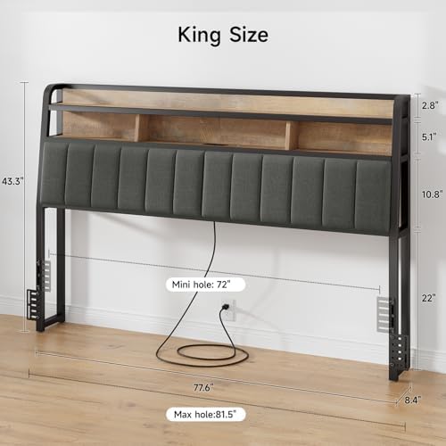 ONBRILL Ergonomic Headboard King Size with 2-Tier Storage, Black & Brown