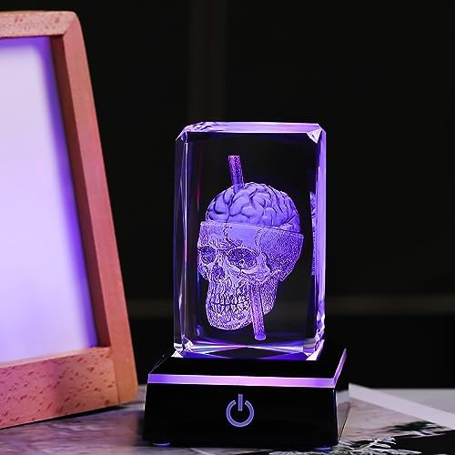 3D Crystal Skull Decor- Halloween Skull Light Witch Figurines Occult Medieval Goth Satanic Home Desk Glass Skull Decor Witchy Gifts Horror Lilith Statue