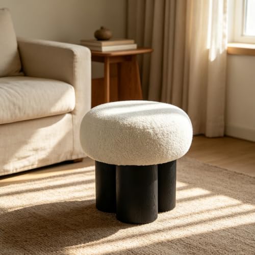 Teddy Ottoman Footrest Stool, Round Upholstered Vanity Stool for Bedroom