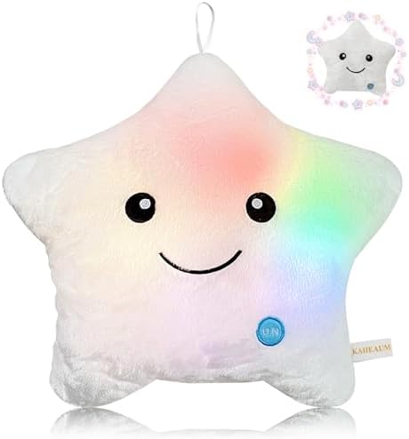 Kids Star Pillow Light Up Stuffed Animals for Girls Throw Pillows Boys Children Plushies Birthday, Cute Soft Night Plush Toy Pillow Glow Pillow Decorative Home Room Couch White