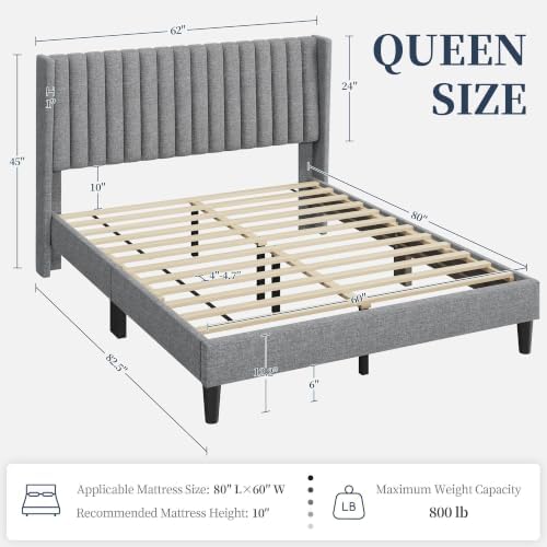 Yaheetech Queen Bed Frame with Headboard,Light Gray Channel-Tufted Platform