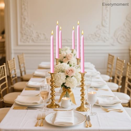 Everymoment Pink Taper Candles - 4 Pack 10 Inch Candlesticks - Dripless & Smokeless for 8 Hours - Unscented Paraffin Wax - Ideal for Wedding Mother’s Day Valentine's Day Baby Shower & Romantic Decor