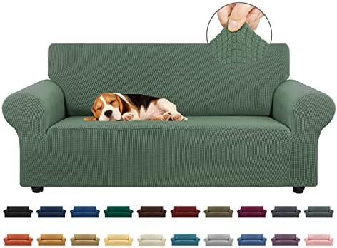 KEKUOU Loveseat Couch Cover, 2 Cushion Couch Slipcover,Greyish Green