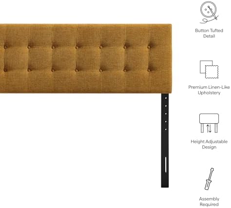 Modway Emily Full Size Performance Fabric Headboard in Copper - Linen-Like Upholstery with Button Tufting and 7 Adjustable Height Positions