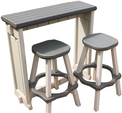 Single Bar Set Includes 2 Barstools Deep Grey Top & Warm Grey Base Ideal for Patio Hot Tub Area Backyard Durable WeatherResistant Design Easy Nohardware Assembly Proudly Made in USA