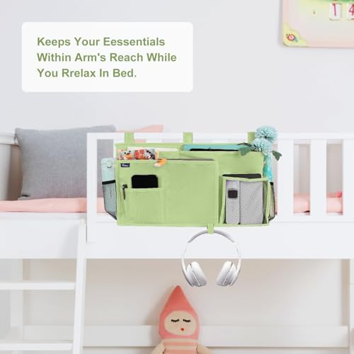 Surblue Bedside Caddy Hanging Bed Organizer Storage Bag Pocket for Bunk and Hospital Beds, College Dorm Rooms Baby Bed Rails, Camp 8 Pockets, (Large, Sage Green)