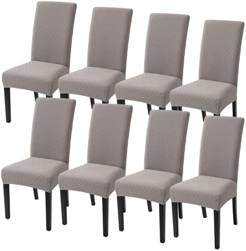 SearchI Dining Room Chair Covers Set of 8, Stretch Jacquard Parsons Chair Slipcovers Removable Washable Kitchen Chair Protector Cover for Dining Room, Hotel, Ceremony (Taupe Rhombus)
