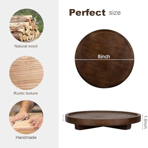 Round Decorative Tray Farmhouse Kitchen Decor Soap Dish, 8" Walnut