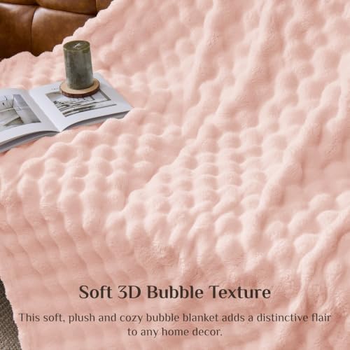 BEDELITE Cute Pink 3D Fleece Bubble Throw Blanket for Couch, 50x60 Inches