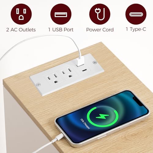 MAHANCRIS Narrow Nightstand, Narrow End Table with Charging Station