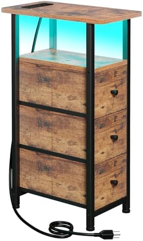 LOAKEKEL Narrow End Table with Charging Station, Small Nightstand