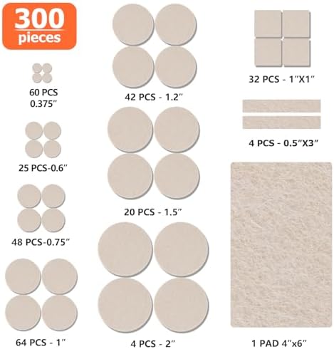 Felt Furniture Pads 300 Pieces, Furniture Pads for Hardwood Floors Beige