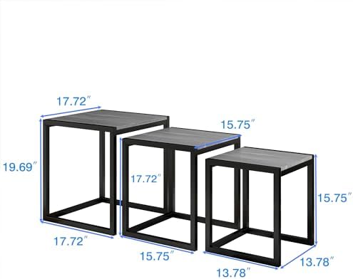 Nesting Coffee Table Set of 3, Stacking Metal Side Tables, Grey