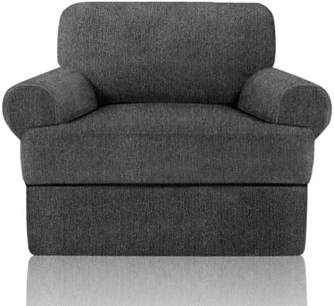 Sofa Cover 2 Pieces T Cushion Chair Covers with Arms Super Stretch Chair Slipcover for Living Room,Slip Cover Anti Slip Armchair Furniture Protector Pet Universal(Dark Gray, 1 Cushion)