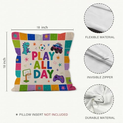 Colorful Dinosaur Truck Sports Boy Nursery Throw Pillow Cover 18x18