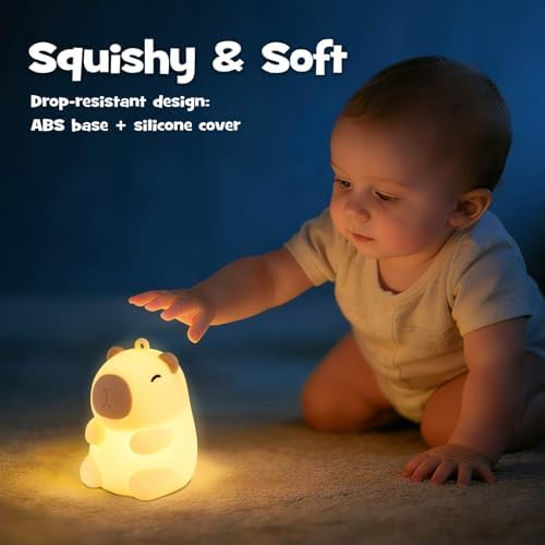Capybara Night Light Squishy Silicone Nursery Breastfeeding Nightlight with Dimmable Warm White & RGB Color Modes Cute Capybara Lamp Rechargeable Touch Bedside Desk Animal Lamp for Bedroom Dorm Decor