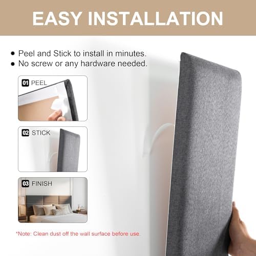 Fromann Upholstered Wall Mounted Headboard for Queen/TXL/King Size Beds, Peel and Stick Headboard 23.6" x 11.8"/PC, Interior Wall Panels for Bedroom Study, Headboards Only (6, Dark Grey)