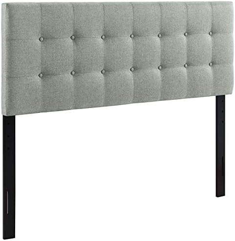 Modway Emily Tufted Button Linen Fabric Upholstered King Headboard in Gray